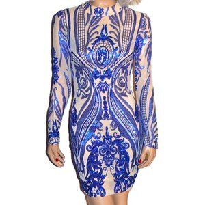 Fashion Nova Blue Tan Sequin Dress S